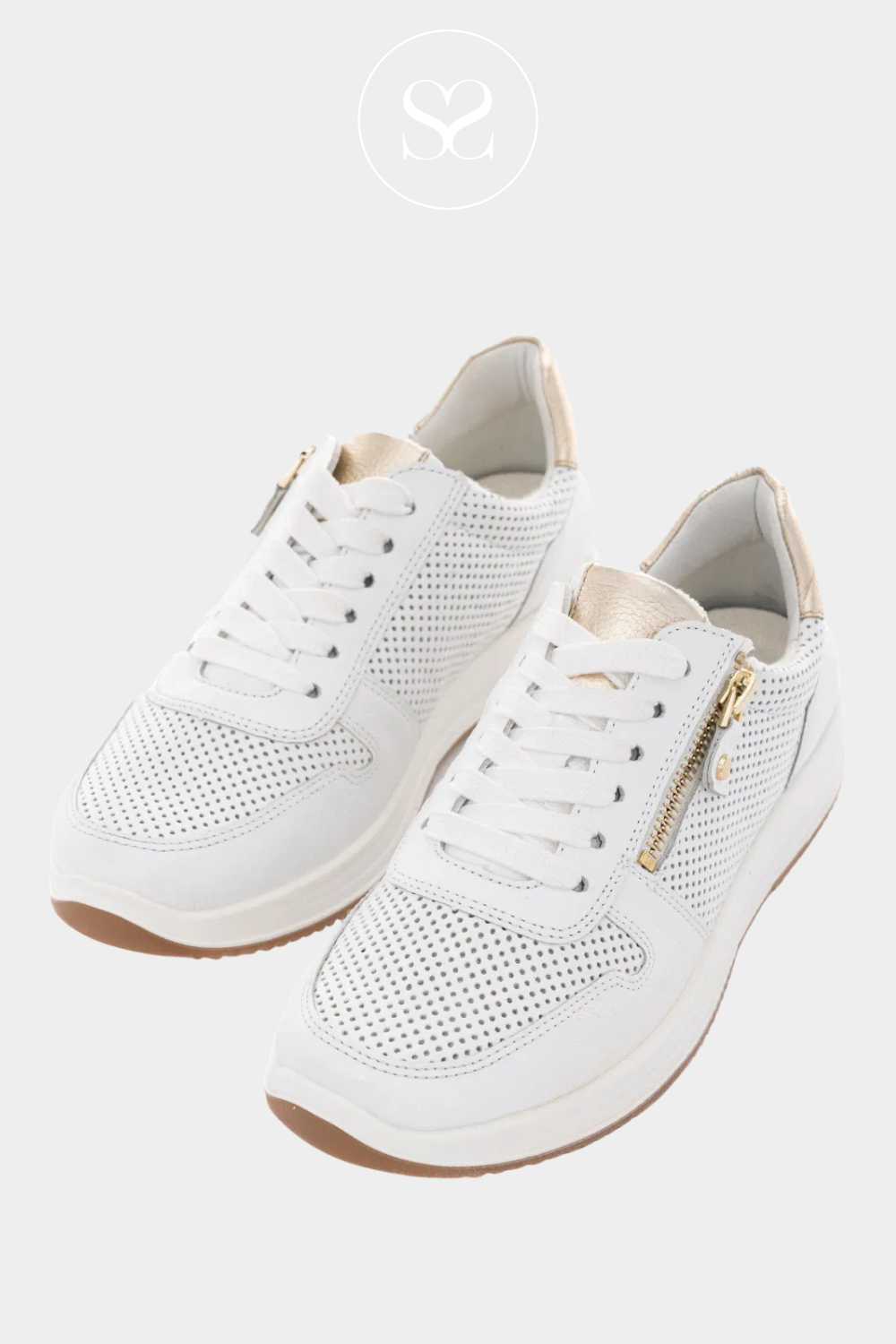 Ara Off-White and Gold Low Platform Trainers 12-25510