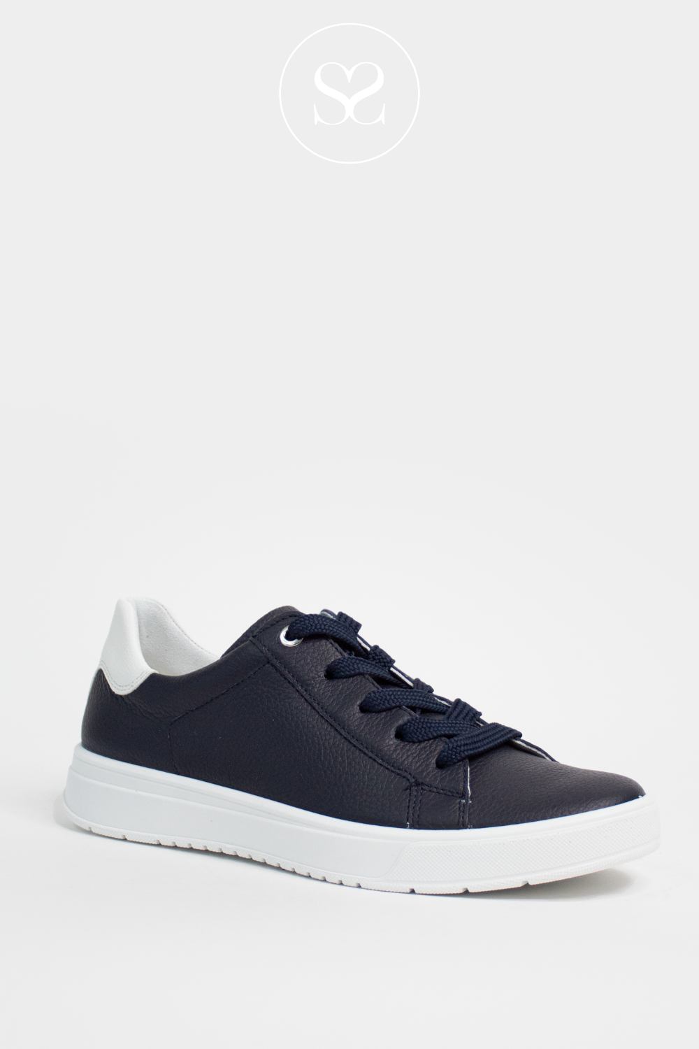 ARA 12-50016 NAVY LEATHER FLATFORM TRAINERS. WALKING SNEAKERS WITH LACES AND REMOVABLE INSOLE