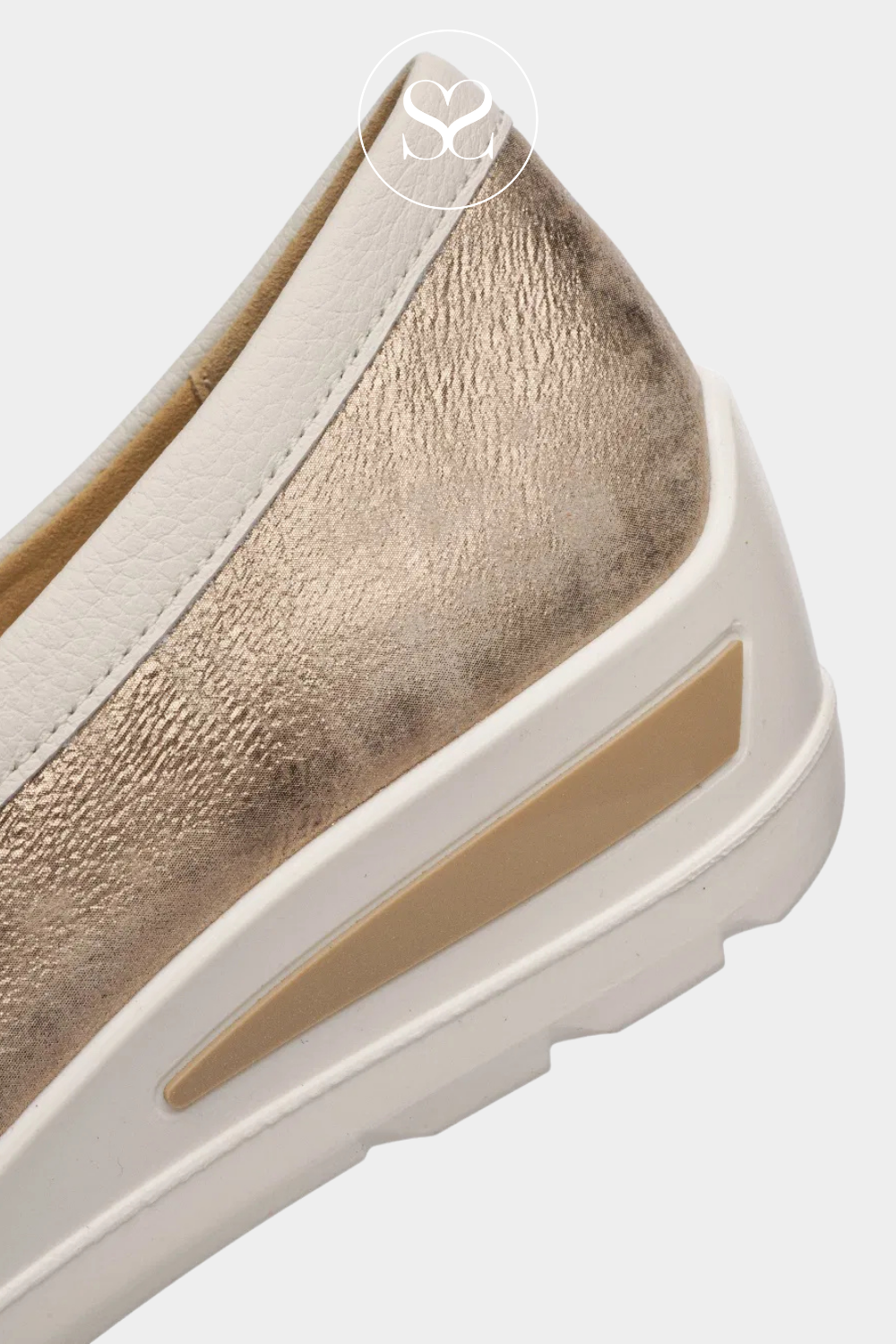 Gold and cream leather slip on wedge shoes