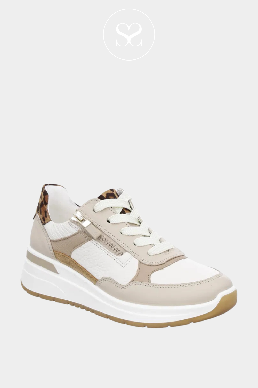 ARA 12-57702 OFF WHITE WEDGE COMFORTABLE WALKING RUNNERS WITH LACES AND SIDE ZIP FOR EASY PULL ON
