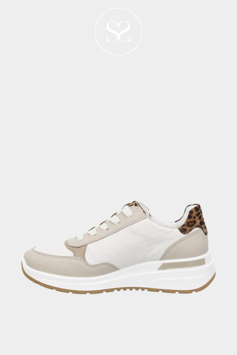 ARA 12-57702 WHITE NEUTRAL TRAINERS WITH WEDGE SOLE FOR ADDED HEIGHT AND SOFT LEATHER FOR COMFORT