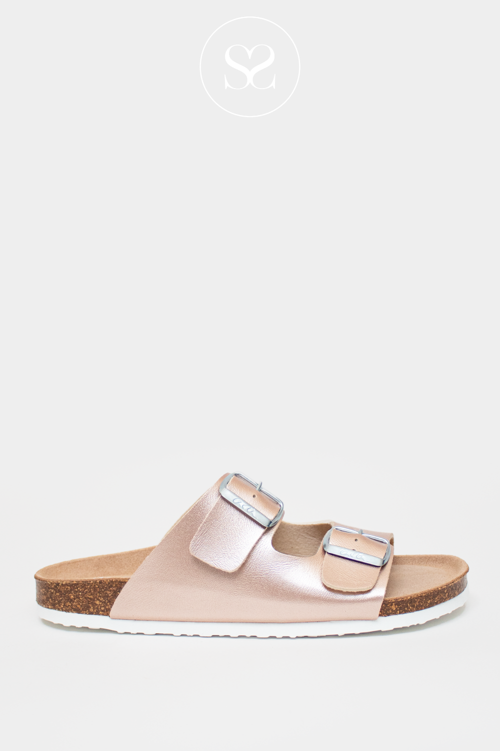 ARA SLIDER SANDALS IN ROSE GOLD WITH DOUBLE BUCKLE AND ARCH SUPPORT
