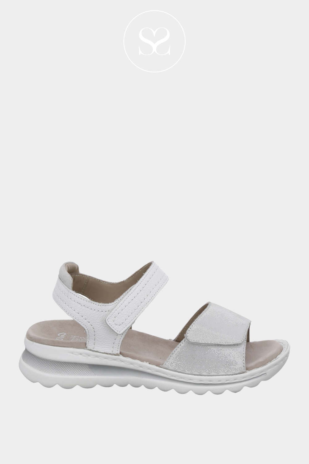 ARA 12-47207 WHITE LEATHER WEDGE WALKING SANDALS WITH TWO VELCRO STRAPS