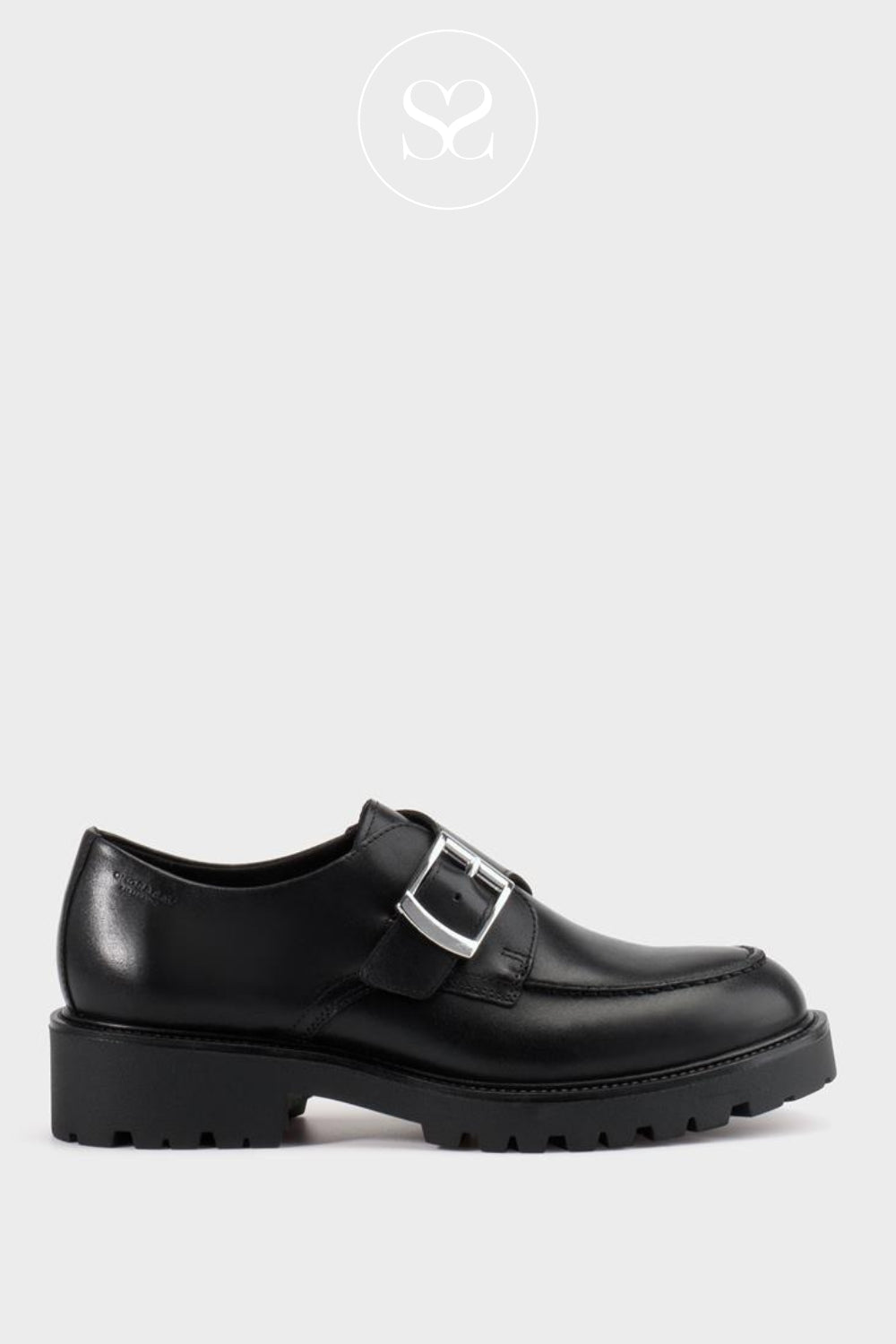 vagabond black leather brogue with buckle detail