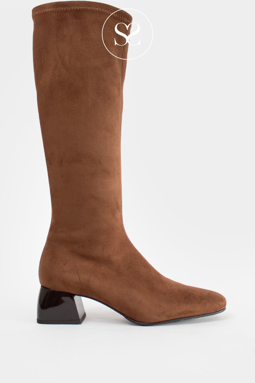 Miss Elastic Tan Suede Knee High Sock Boots - 78663