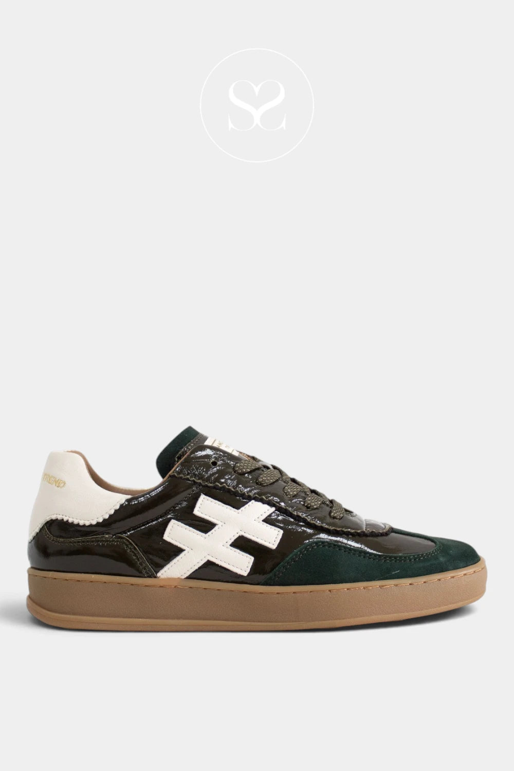 Another Trend Khaki Patent Leather & Suede Trainers A032-92