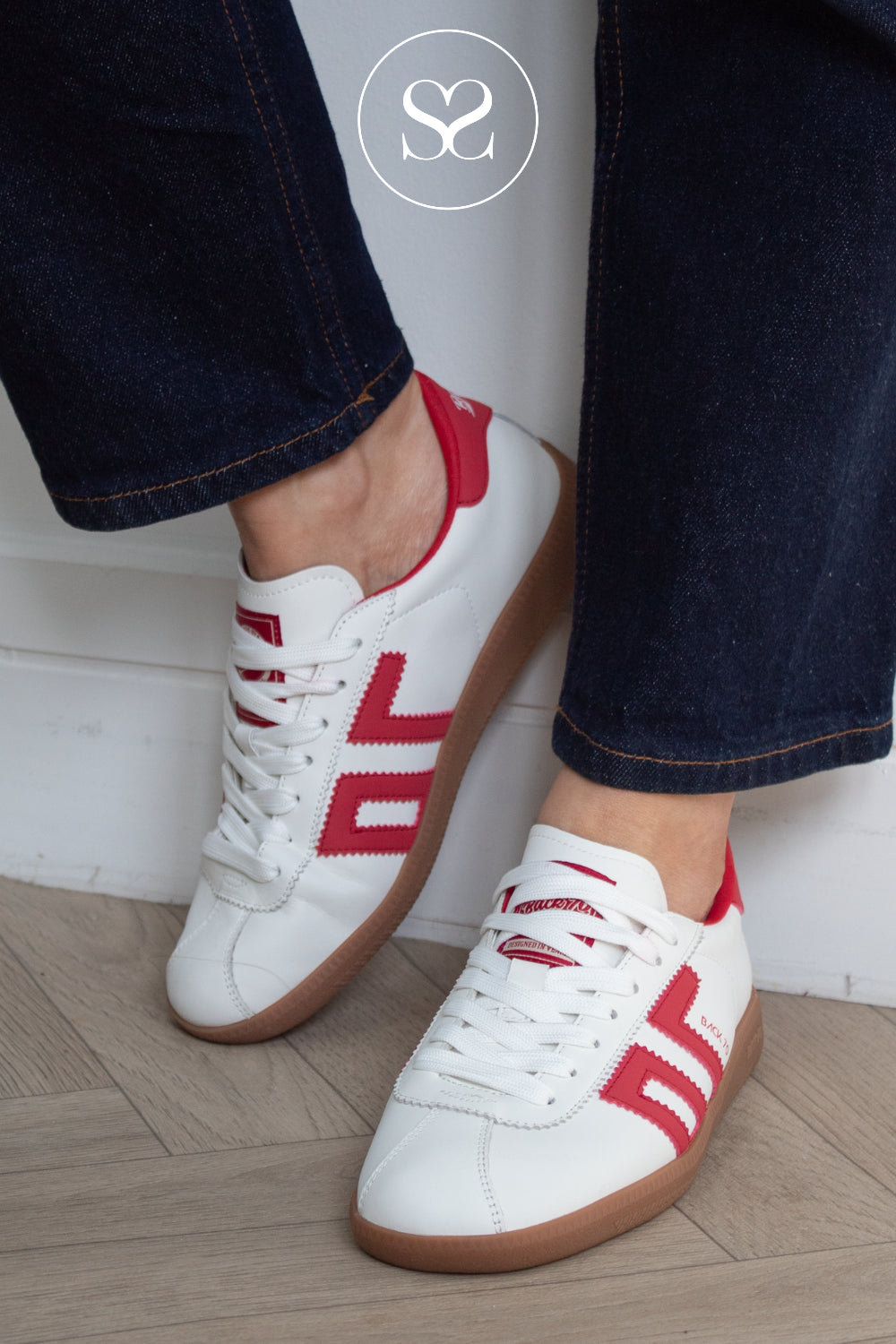 BACK70 Red Slim Retro Trainers - Shelly