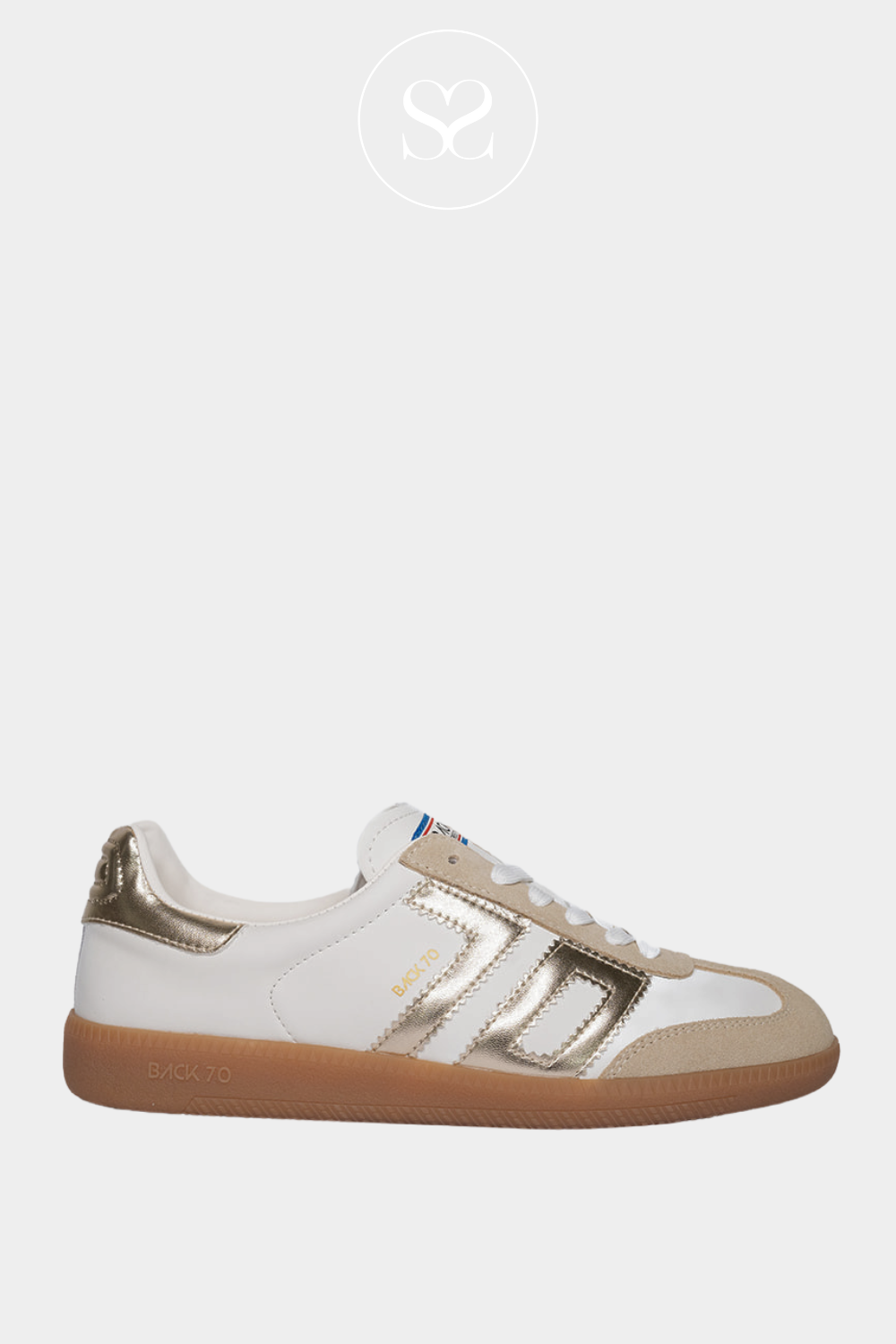 BACK 70 CLOUD GOLD AND WHITE LEATHER TRAINERS