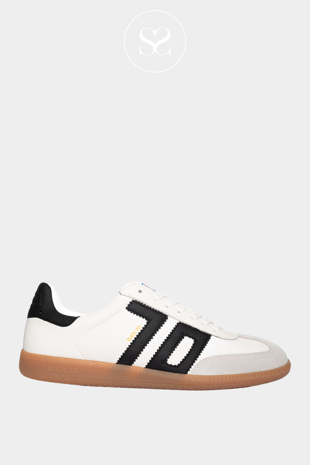 BACK 70 CLOUD 2505-10 BLACK AND WHITE LEATHER LOW PROFILE TRAINERS