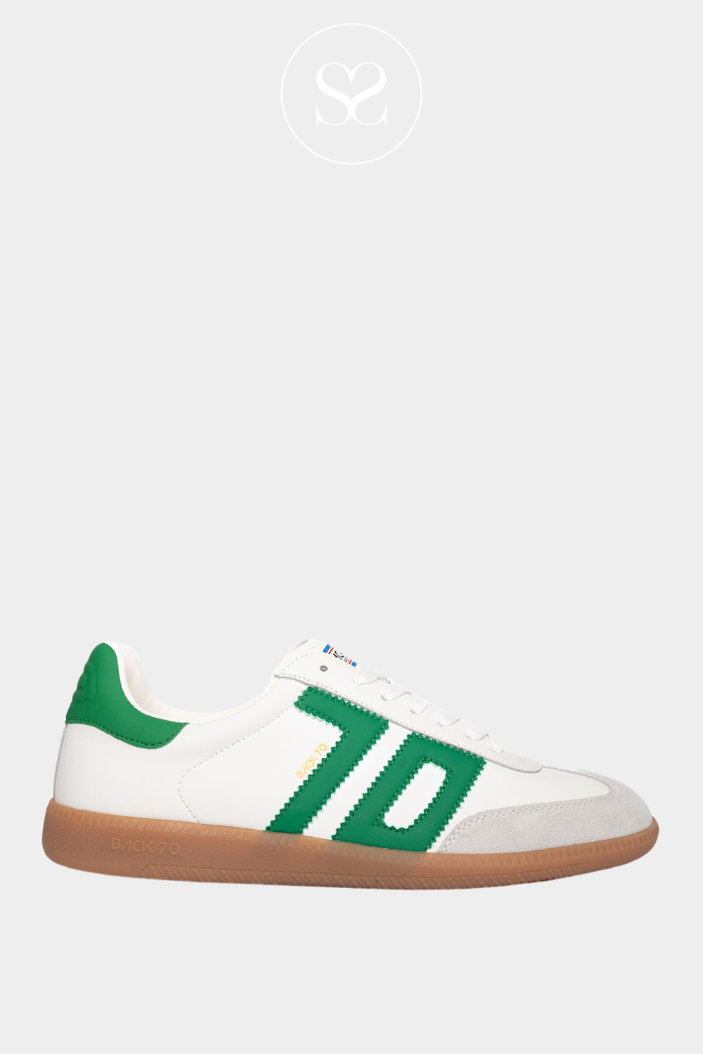 BACK 70 CLOUD 2505-13 GREEN AND WHITE LEATHER GUM SOLE LOW PROFILE TRAINER