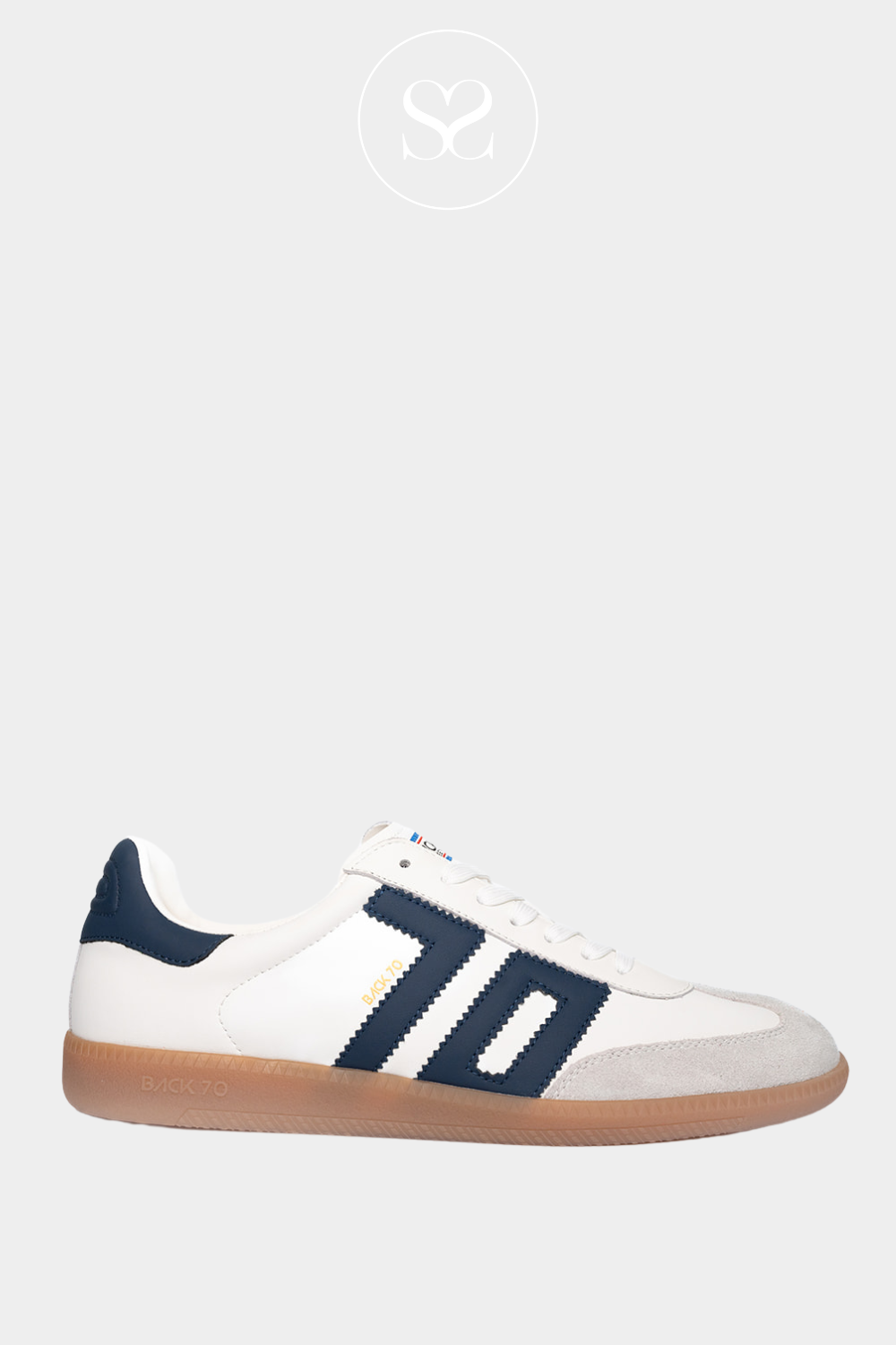 BACK 70 CLOUD NAVY AND WHITE LOW PROFILE LACE UP TRAINERS 