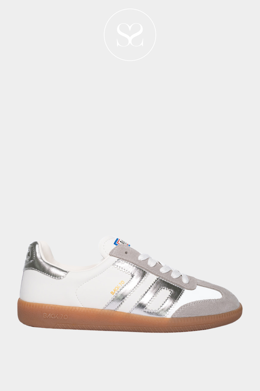BACK 70 CLOUD 2505-18 METALLIC SILVER AND WHITE LACE UP LOW PROFILE TRAINERS