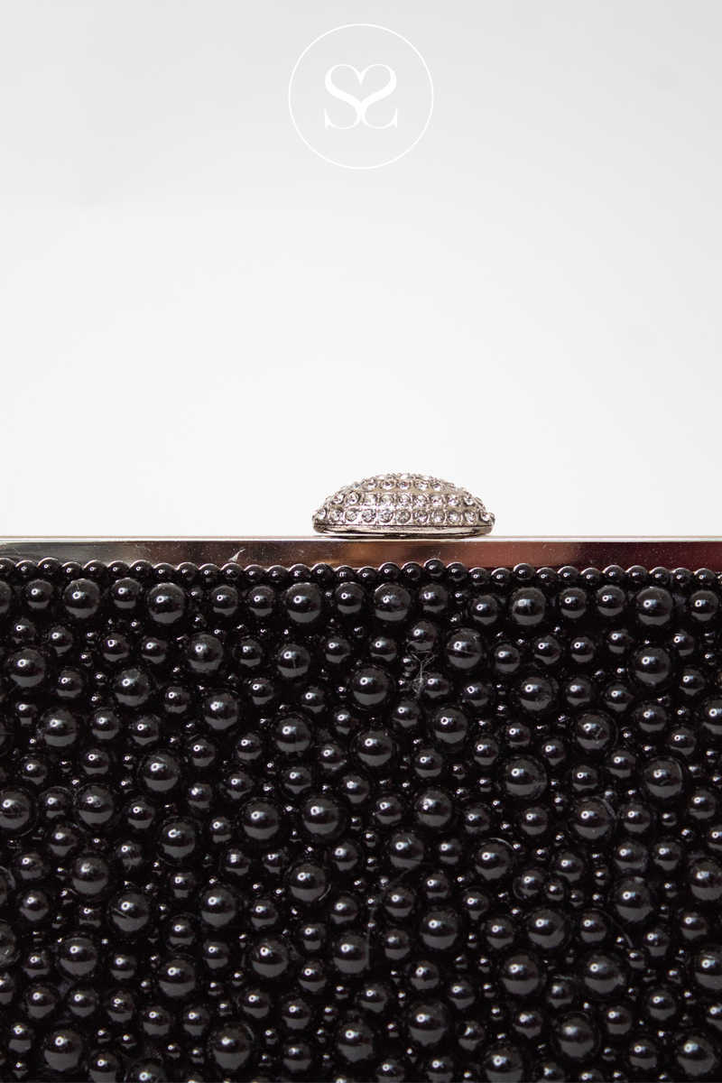 BLACK BEADED PARTY OCCASSION CLUTCH WITH A SILVER CLASP