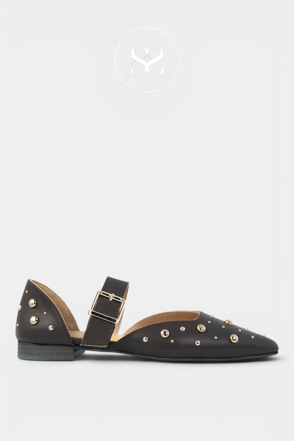 Babouche Chocolate Brown Studded Mary-Jane Flats - Ally