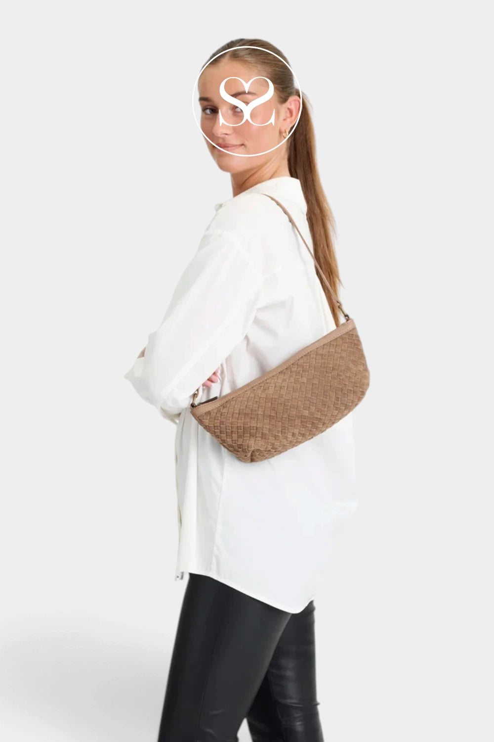 Depeche Taupe Woven Leather Shoulderbag - 17434