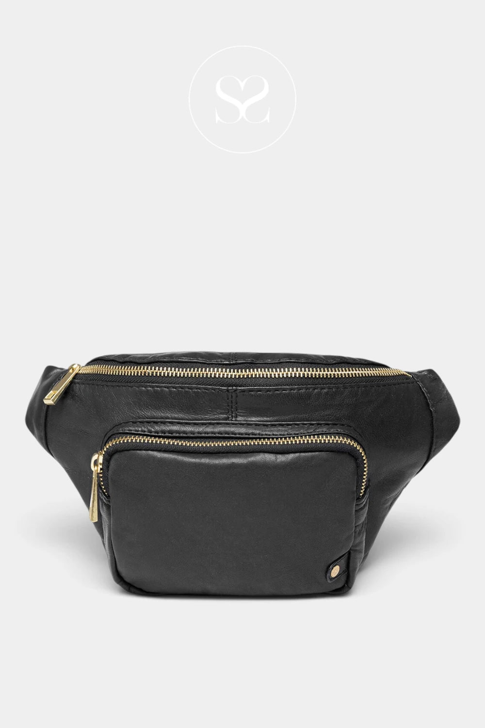 Depeche Black Leather with Gold Hardware Crossbody Bumbag - 13396