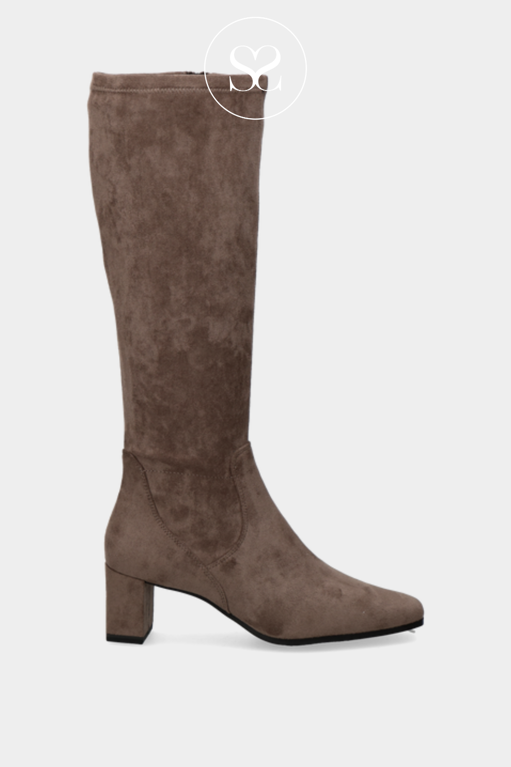 Comfortable taupe brown knee high boots from Caprice with block heel