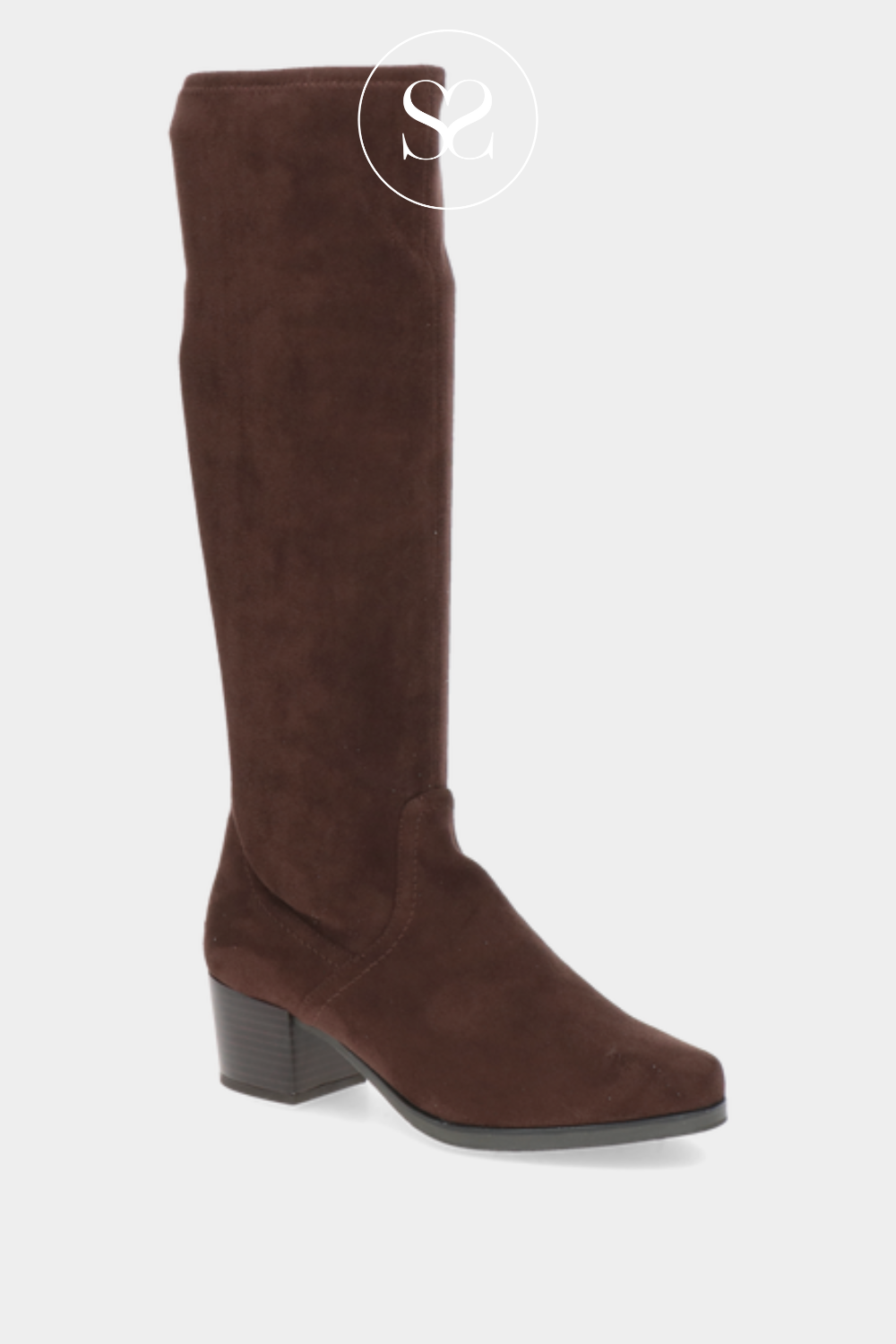 Brown suede stretch boots cheap