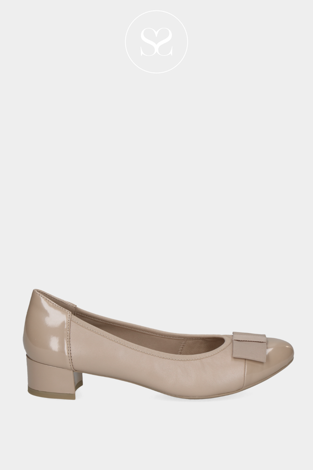 CAPRICE 9-22307-42 BEIGE LOW HEELED PUMP WITH BOW TO FRONT