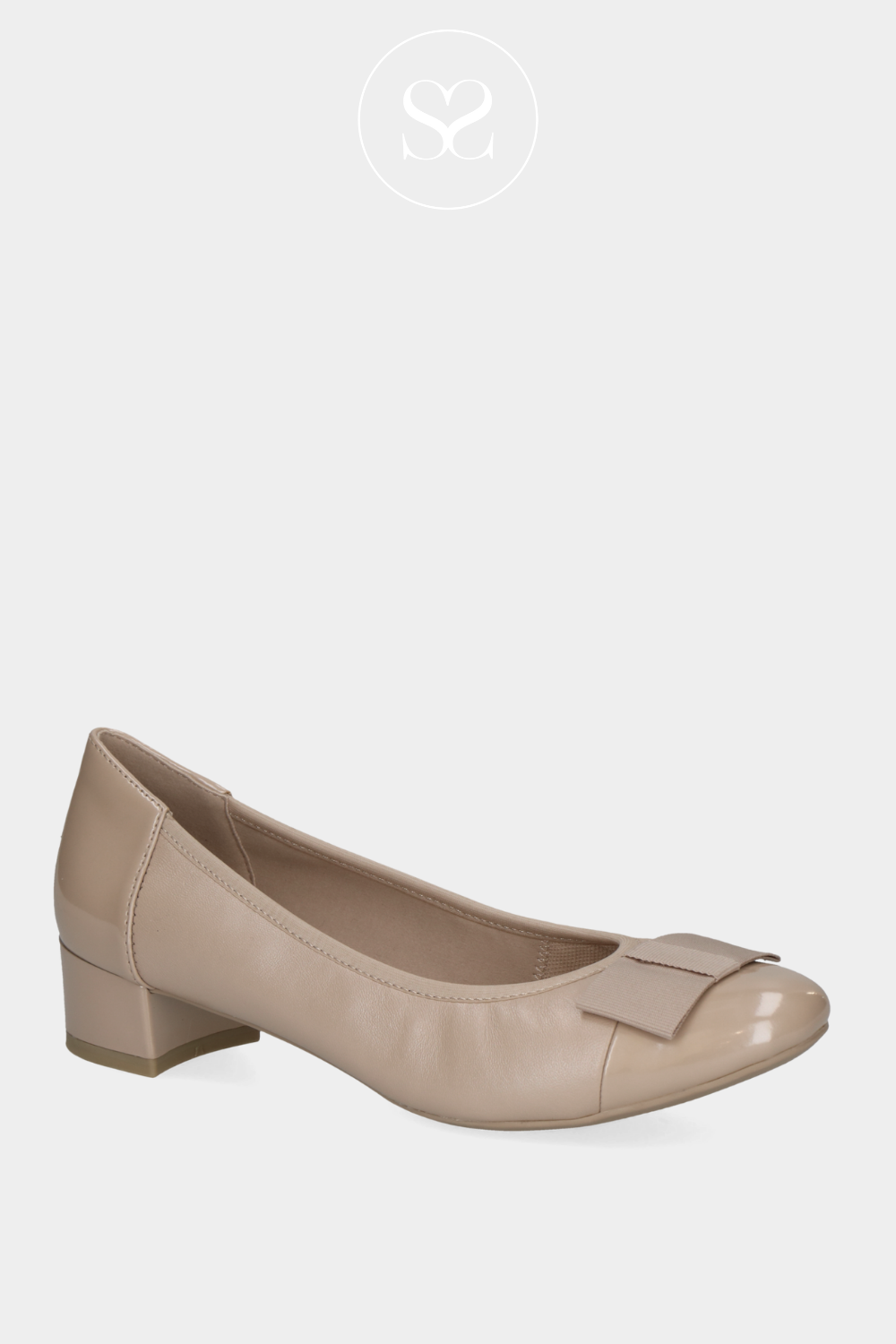 CAPRICE 9-22307-42 BEIGE LOW HEELED PUMP WITH BOW TO FRONT