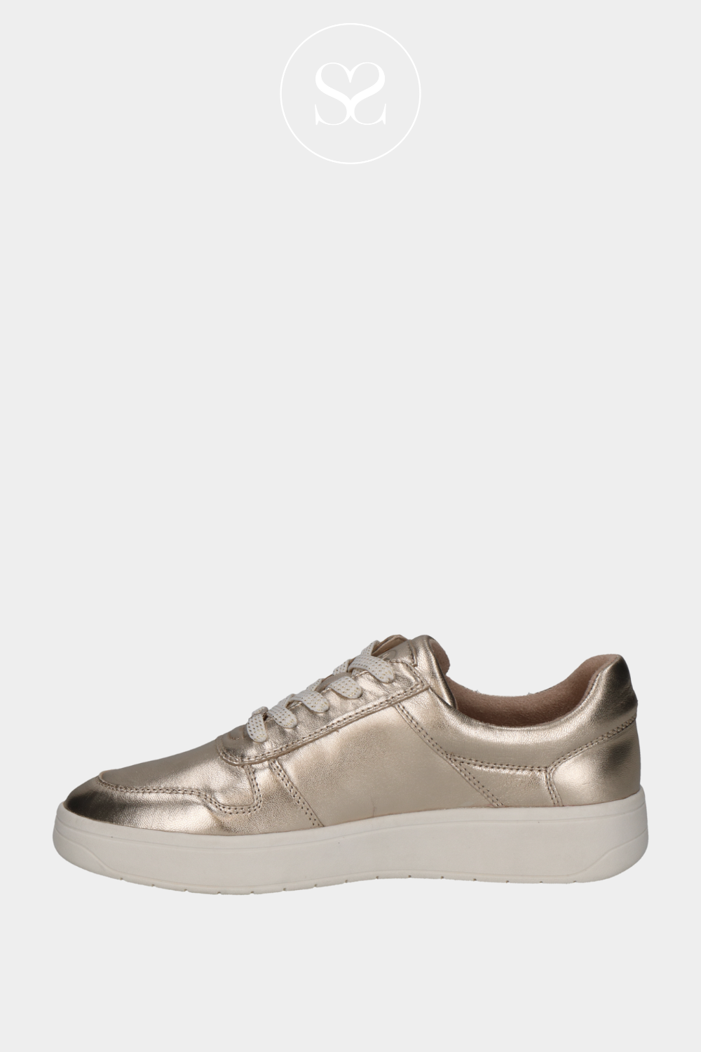 CAPRICE 9-23301-42 GOLD METALLIC LEATHER TRAINERS WITH ZIP AND LACE FASTENING. ON A WHITE SOLE. REMOVABLE INSOLE AND SUITABLE FOR WALKING.