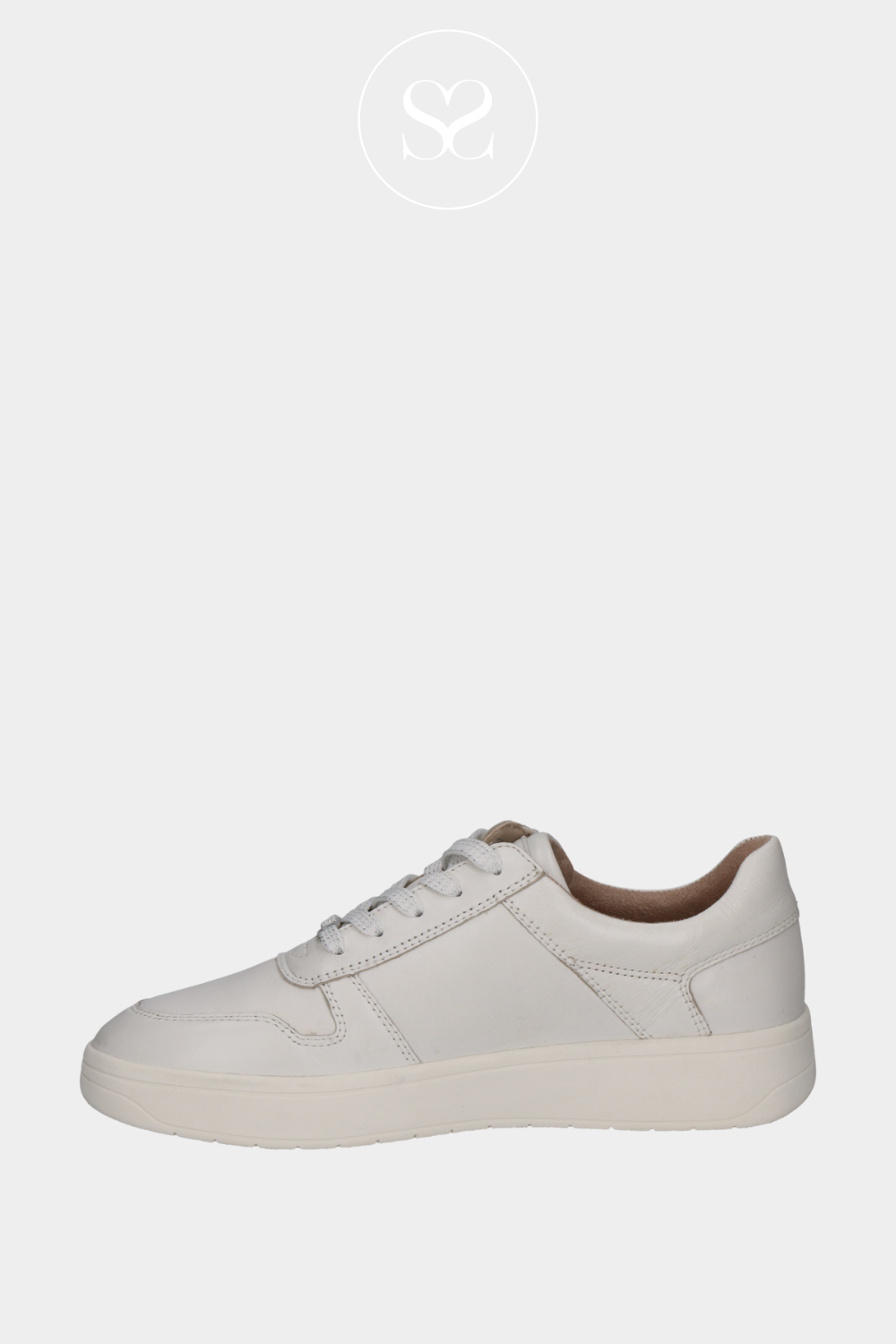 CAPRICE 9-23301-42 WHITE LEATHER TRAINER WITH ZIP AND LACE FASTENING. SIMPLE AND VERSTAILE WALKING TRAINERS