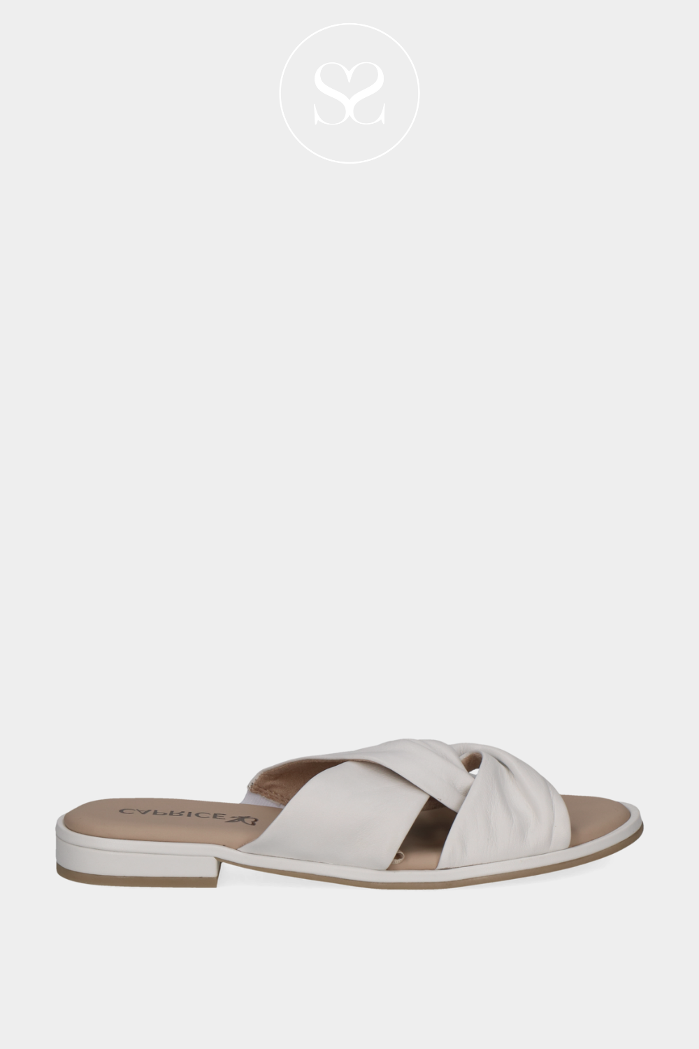CAPRICE 9-27100-42 OFF WHITE SLIP ON SLIDER SANDALS WITH LEATHER CRISS CROSS STRAPS
