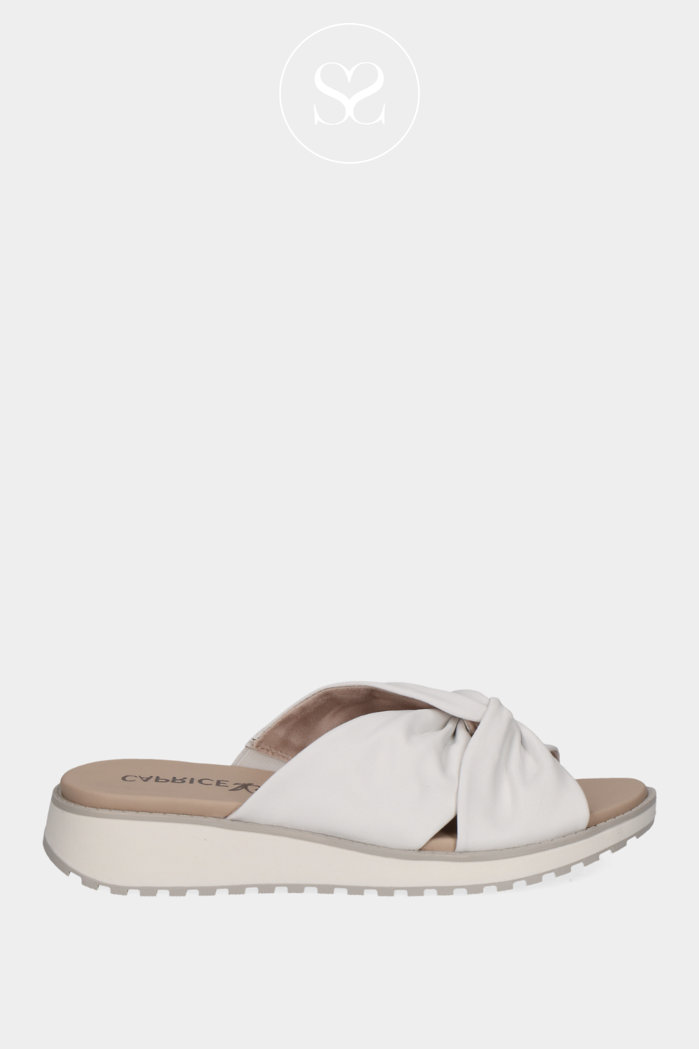 CAPRICE 9-27202-42 WHITE LEATHER SLIP ON SANDALS WITH CRISS CROSS STRAPS 