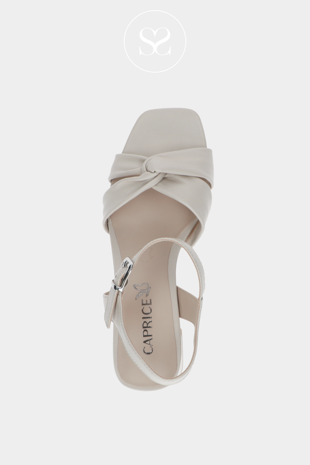 CAPRICE 9-28316-42 IVORY OFF WHITE BLOCK HEELED SANDALS WITH KNOTTED BOW ACROSS THE TOE STRAP AND AN ADJUSTABLE ANKLE STRAP