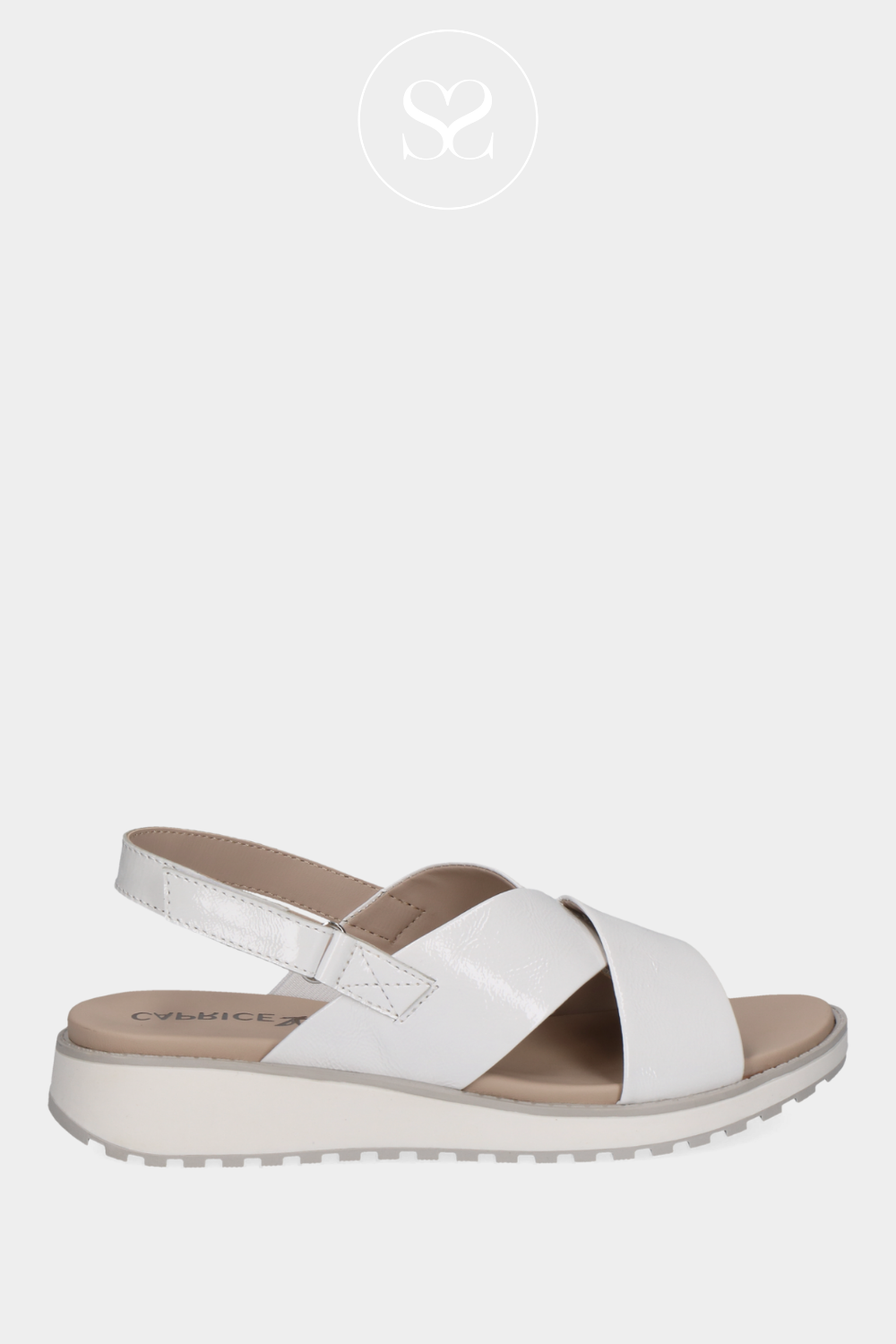 CAPRICE 9-28703-42 WHITE LEATHER CRISS CROSS STRAPS WEDGE SANDALS WITH SLINGBACK