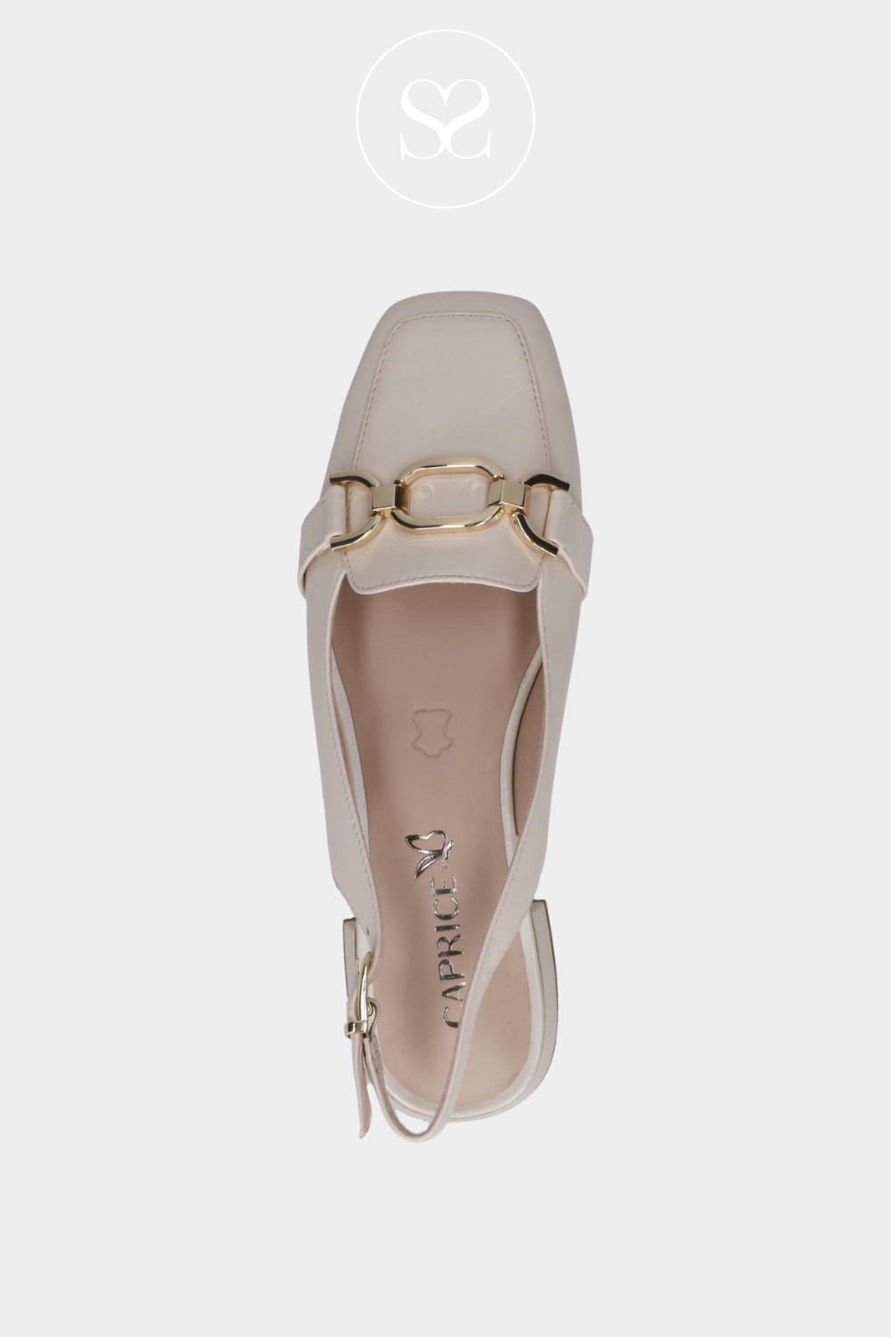 CAPRICE 9-29400-42 CREAM SLINGBACK FLAT PUMP WITH ADJUSTABLE STRAP AND GOLD BUCKLE