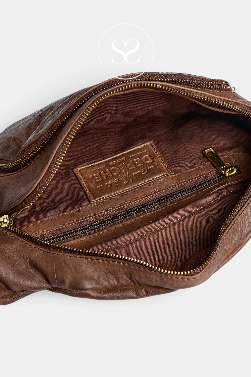 Depeche Brown Leather Double Zipper Bumbag - 16550