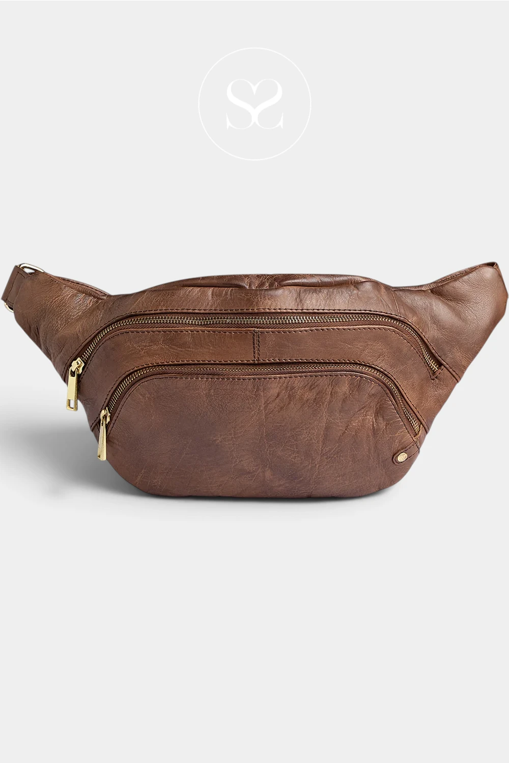 Depeche Brown Leather Double Zipper Bumbag - 16550 Ireland