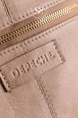 DEPECHE 13606 CAMEL HONEY LEATHER CROSSBODY BAG WITH GOLD HARDWARE AND FRONT ZIP POCKET