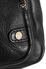 DEPECHE 14132 CROSSBODY BLACK LEATHER BAG WITH FRONT POCKET AND GOLD HARDWARE