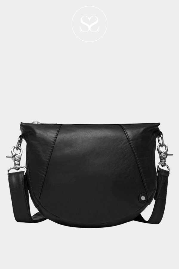 DEPECHE 15604 BLACK LEATHER CROSSBODY BAG WITH LONG STRAP AND SILVER HARDWARE