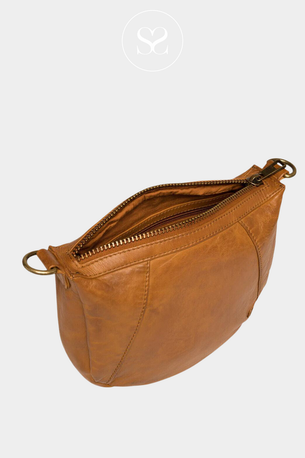 DEPECHE 15604 TAN LEATHER CROSSBODY BAG WITH ADJUSTABLE STRAP