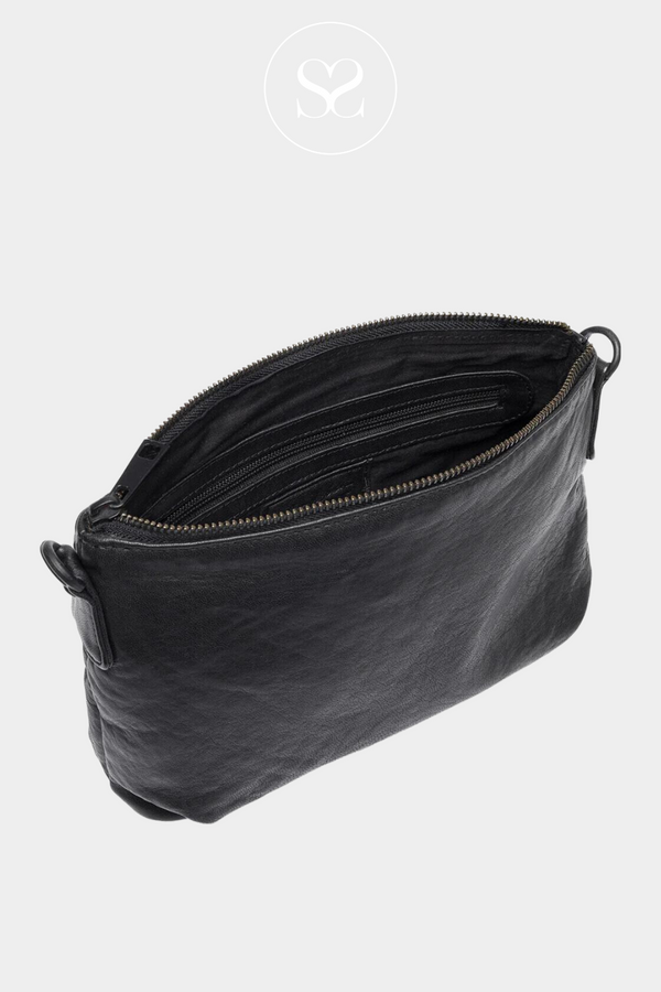 DEPECHE 15740 BLACK LEATHER TWIST HANDLE CROSSBODY BAG