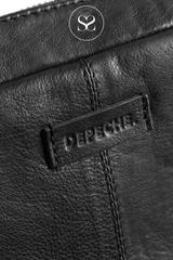 DEPECHE 15826 BLACK LEATHER CROSSBODY BAG WITH FRONT POCKET AND ADJUSTABLE BAG STRAP