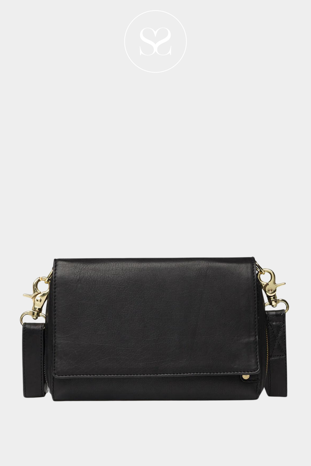 Depeche black leather crossbody bag with gold details