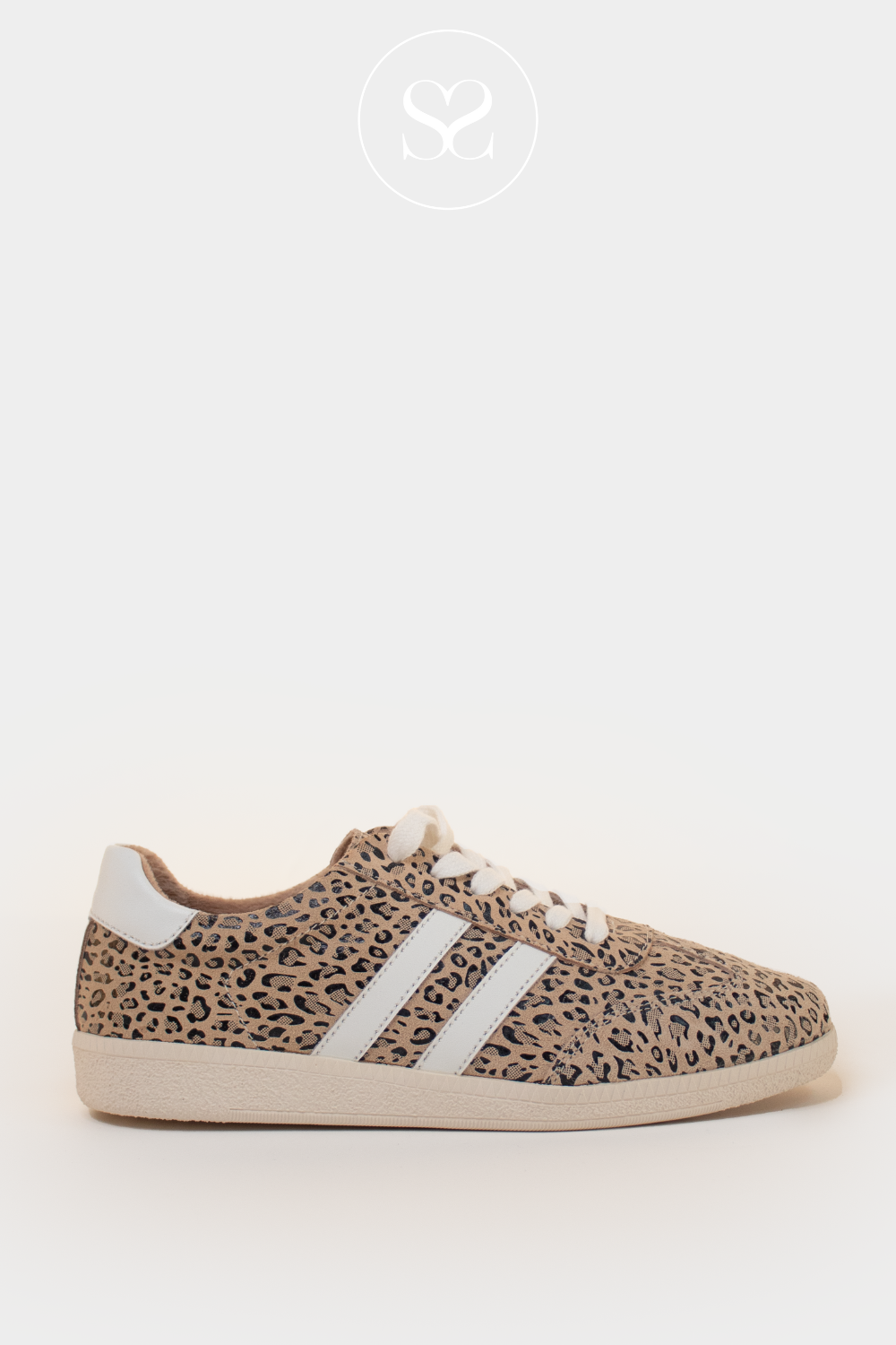 DRILLEYS FIFTY THREE STATEMENT LEOPARD SLIMLINE FASHION TRAINERS WITH WHITE LACES AND SIDE STRIPES
