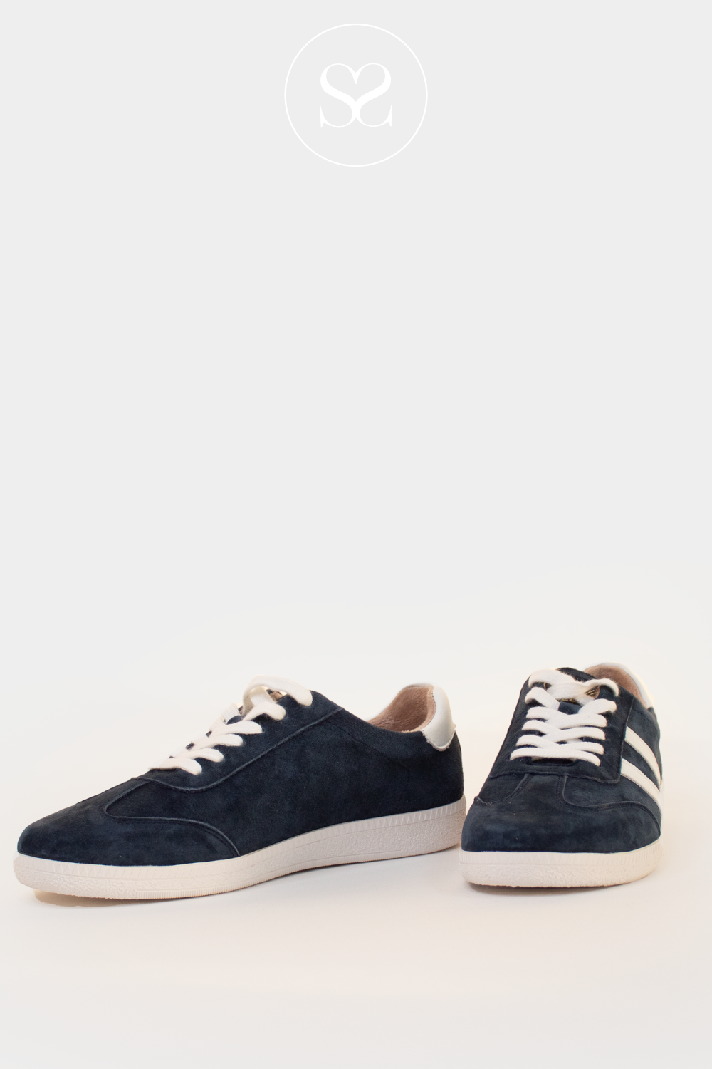 DRILLEYS FIFTY THREE NAVY SLIM FLAT TRAINERS WITH WHITE LACES AND SIDE STRIPES
