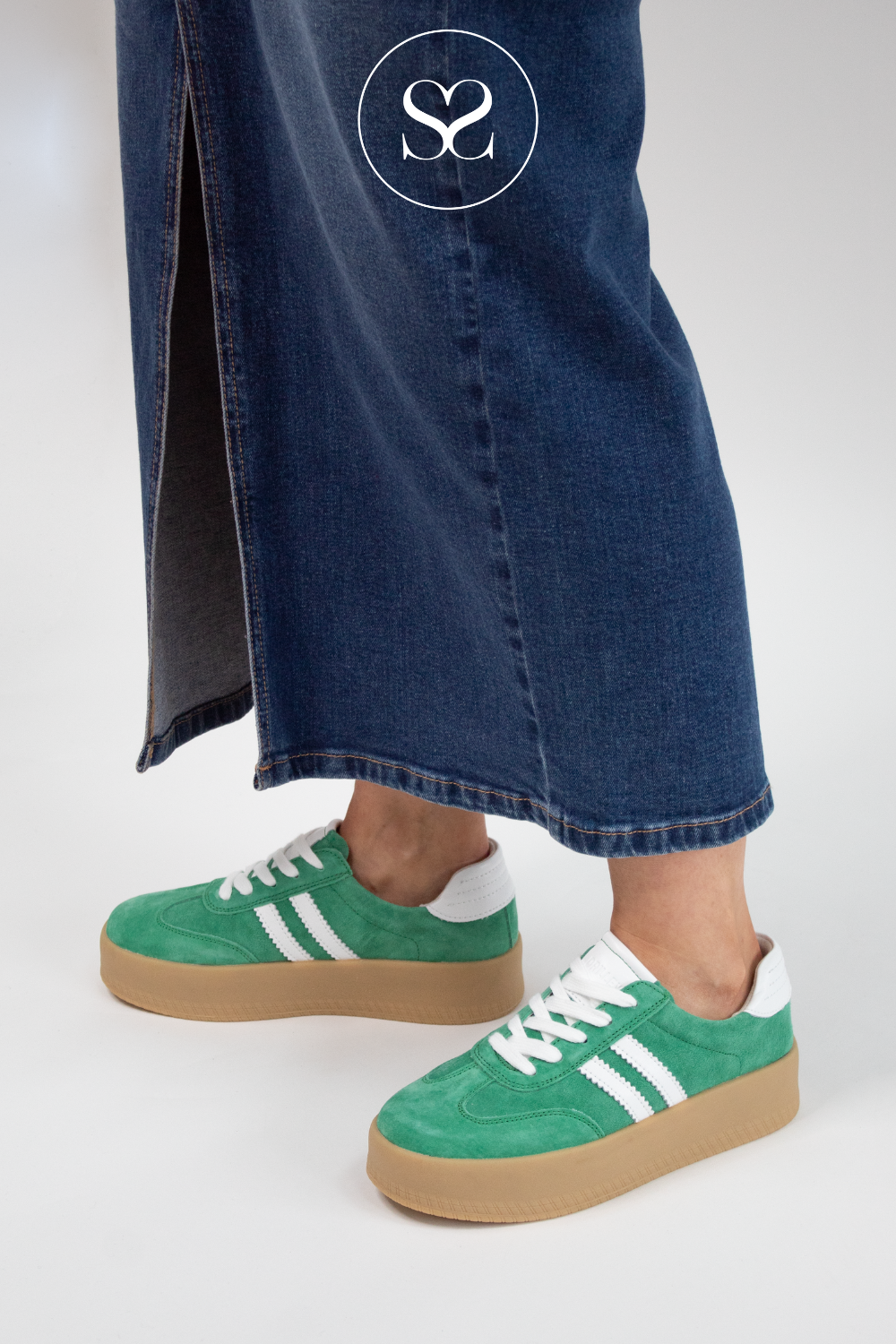 DRILLEYS SEVENTY EIGHT GREEN TRAINERS WITH PLATFORM CARAMEL SOLE

