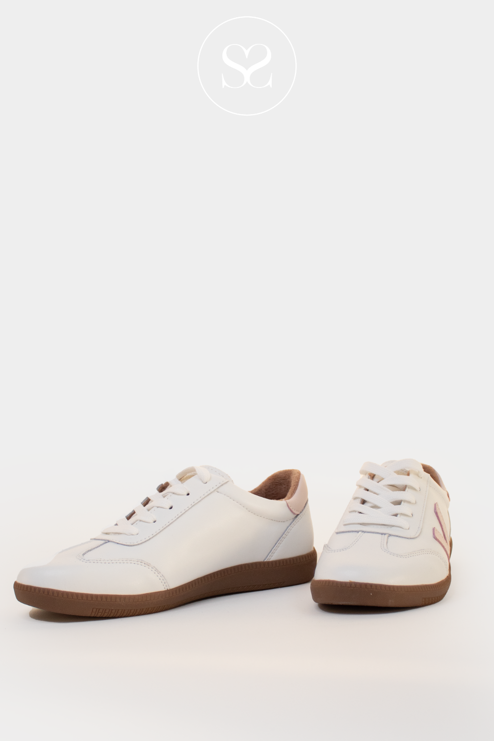 DRILLEYS SEVENTY WHITE SLIMLINE LACED TRAINERS WITH CARAMEL SOLE
