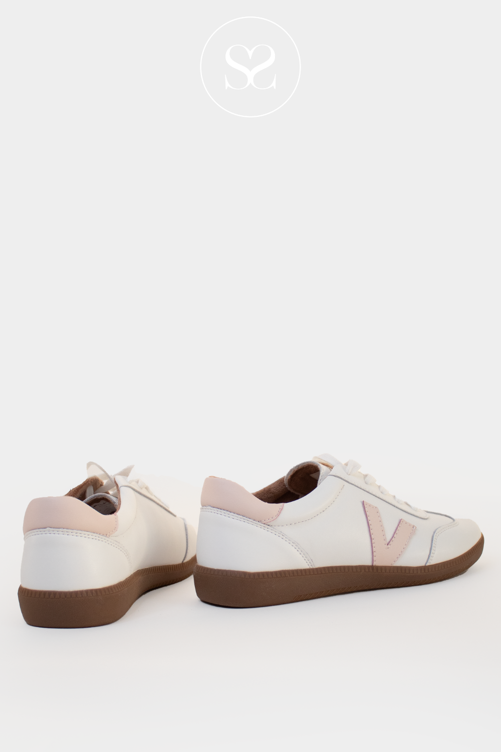 DRILLEYS SEVENTY WHITE FLAT TRAINERS WITH NUDE V AND HEEL CAP
