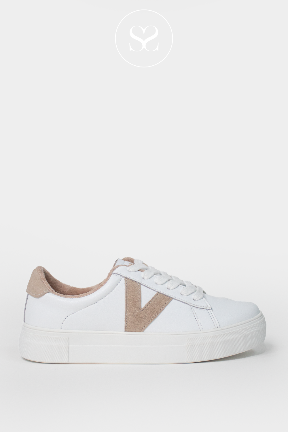 DRILLEYS TWENTY ONE WHITE AND CAMEL SUEDE TRAINER.