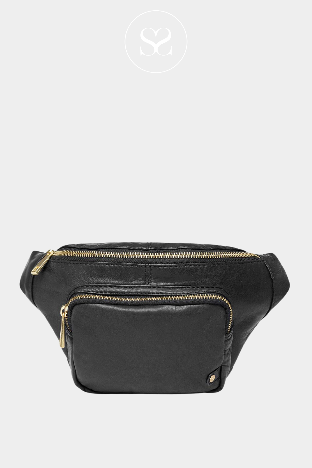 Depeche 13396 black leather crossbody bum bag