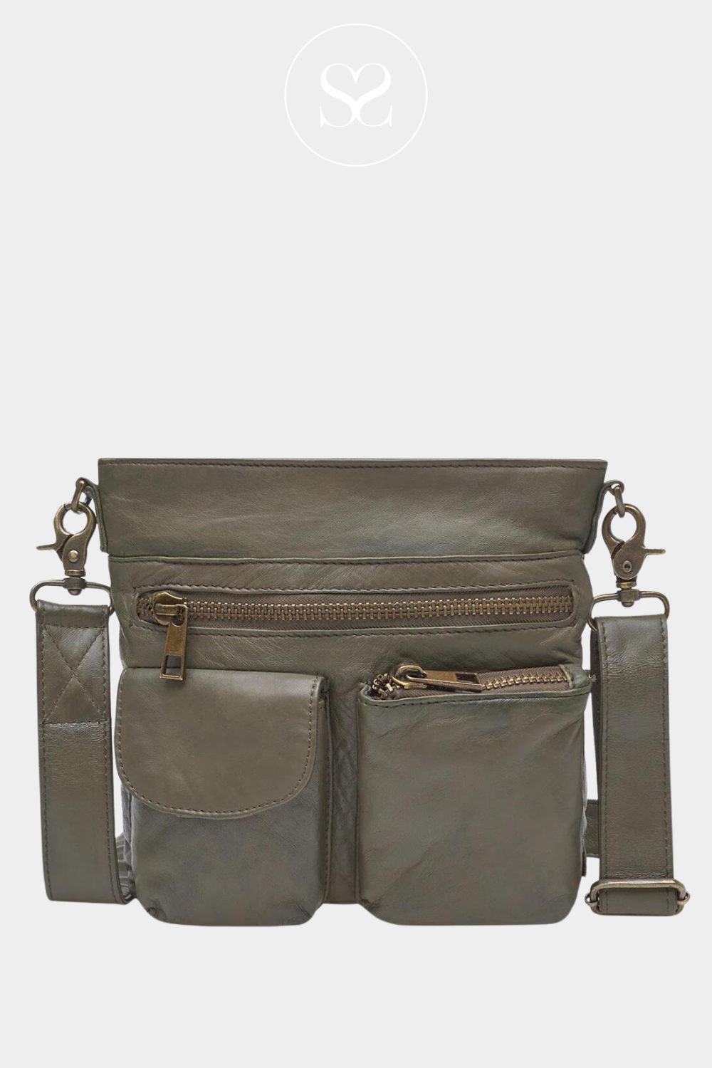 Depeche 15350 olive green crossbody handbag in leather