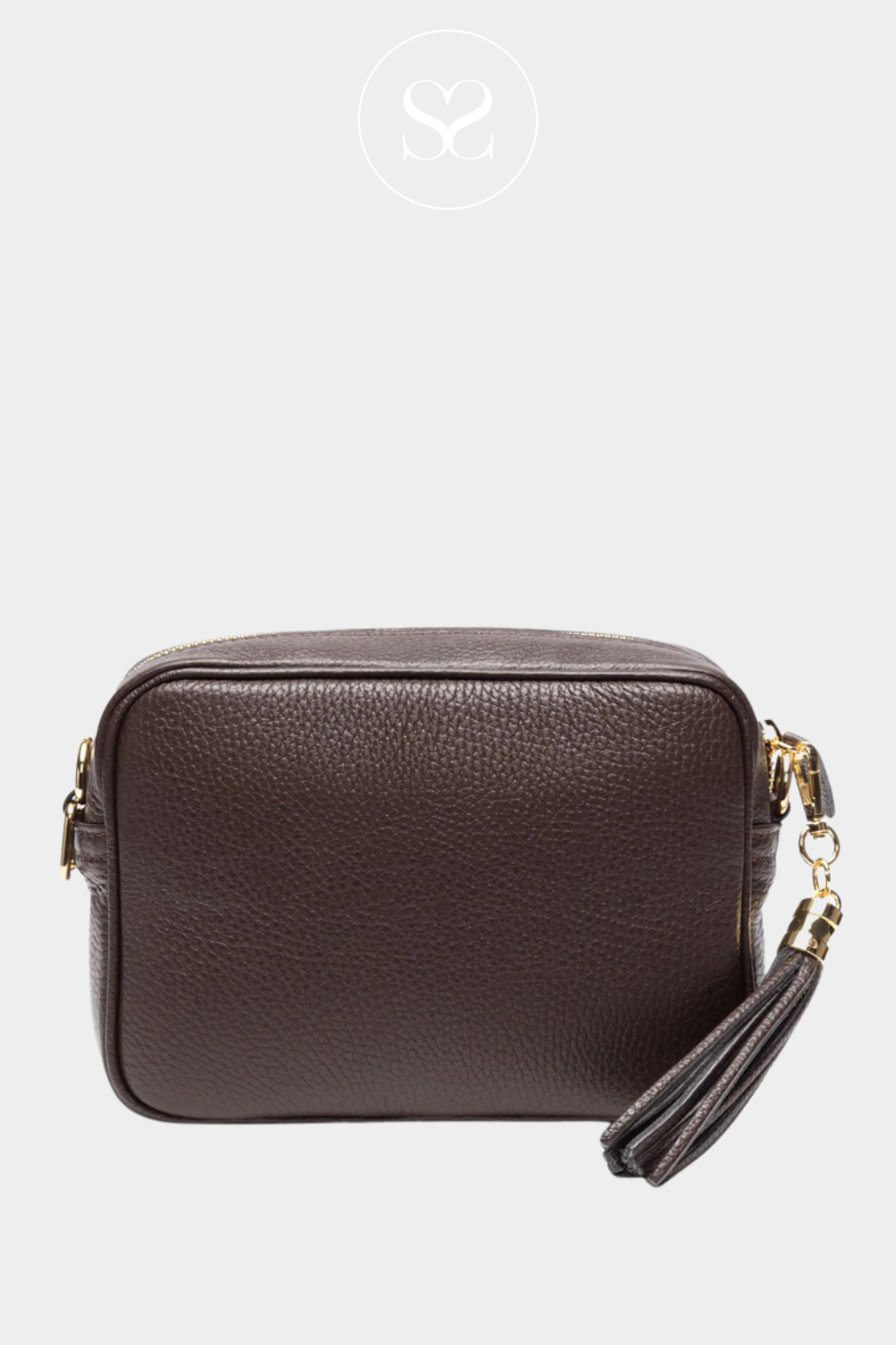 ELIE BEAUMONT CHOCOLATE BROWN CROSSBODY BAG WITH GOLD HARDWARER AND TASSEL