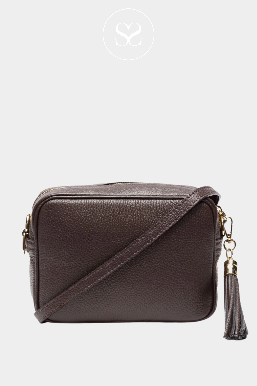 ELIE BEAUMONT CHOCOLATE BROWN CROSSBODY BAG WITH GOLD HARDWARER AND TASSEL